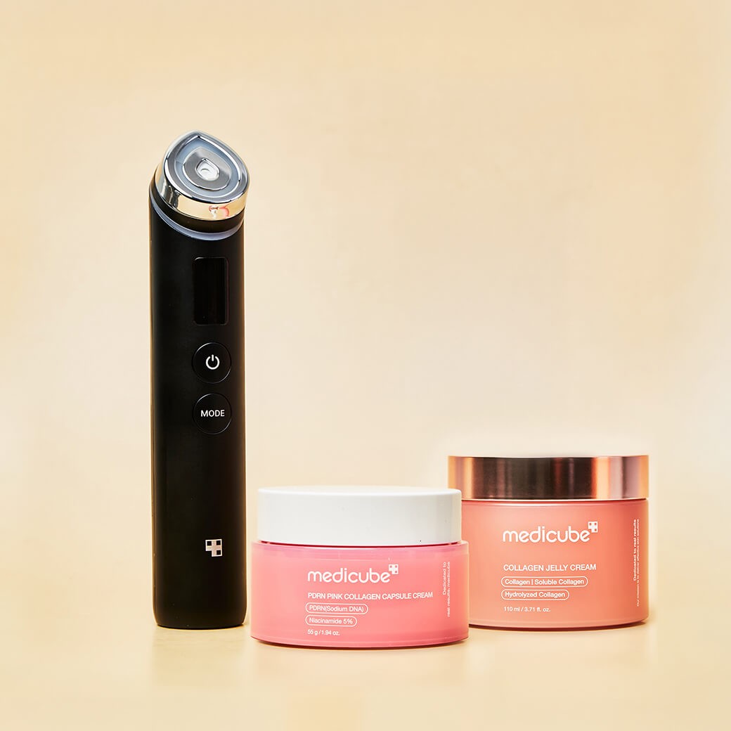 SET Medicube AGE-R Booster Pro Black + PDRN Pink Peptide Serum + Medicube jelly
