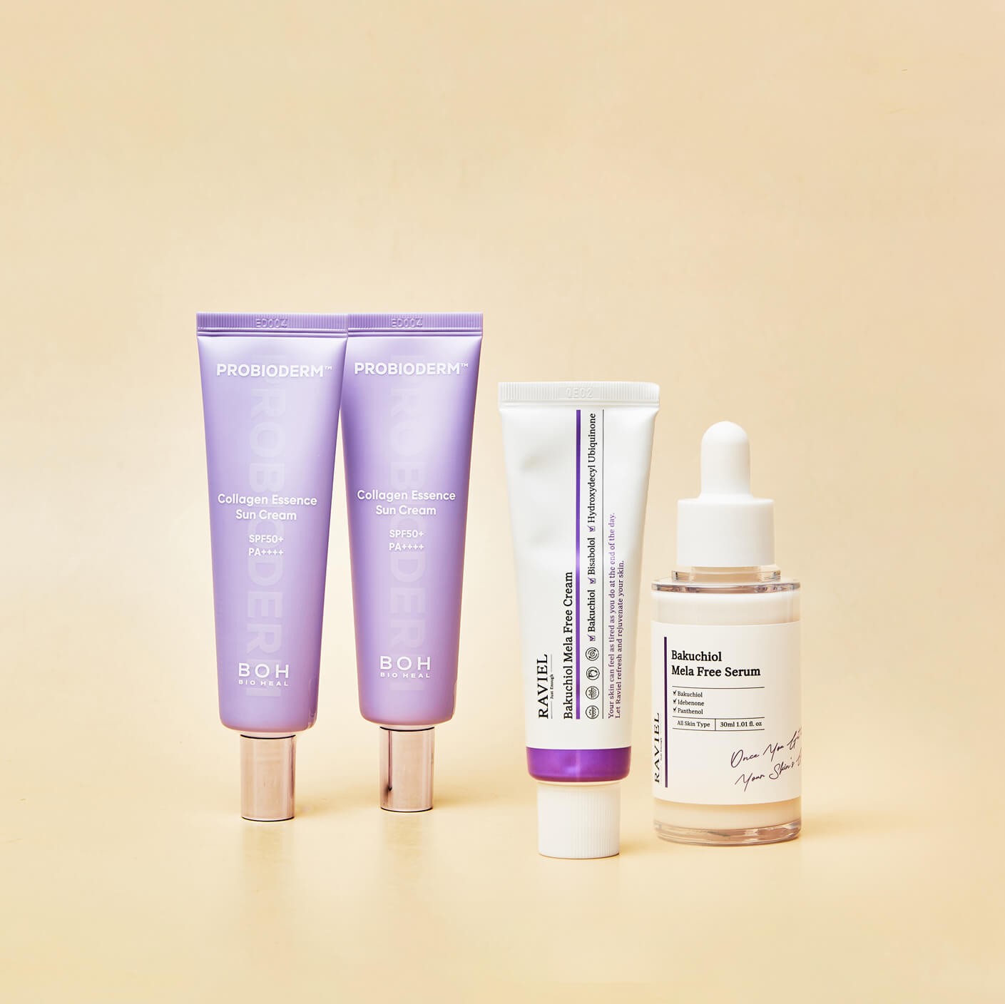 SET RAVIEL Bakuchiol Mela Free Serum + Mela Free Cream + BOH Essence Sun Cream (50 ml x 2)