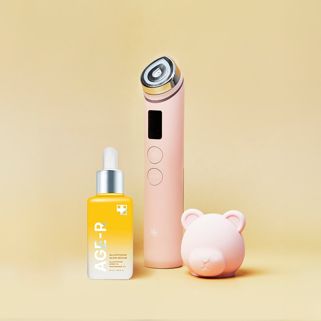 SET Medicube Booster Pro Pink Bear Free bear head gift + Medicube AGE-R Glow Serum <new> 1 ชิ้น