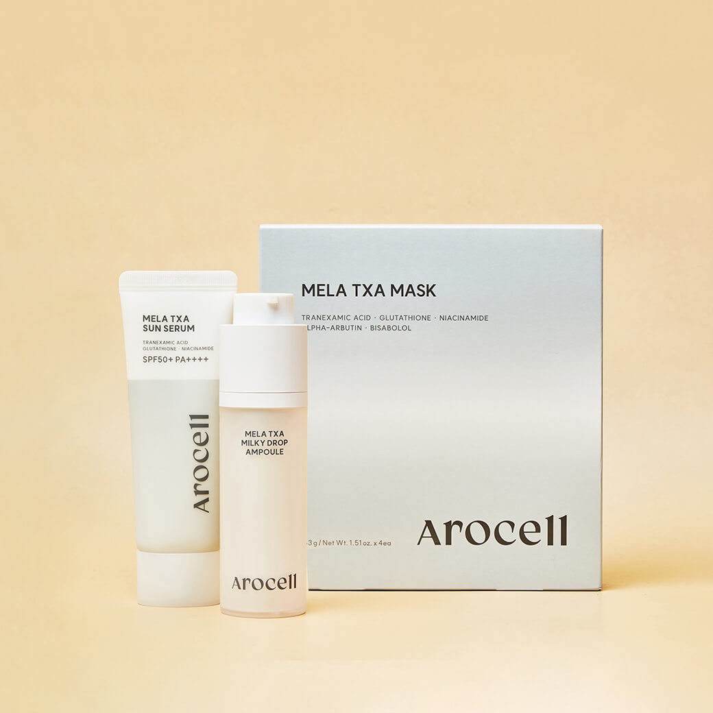SET Arocell Mela TXA Mask Sheet + Mela TXA Milky Drop Ampoule + Mela TXA Sun Serum