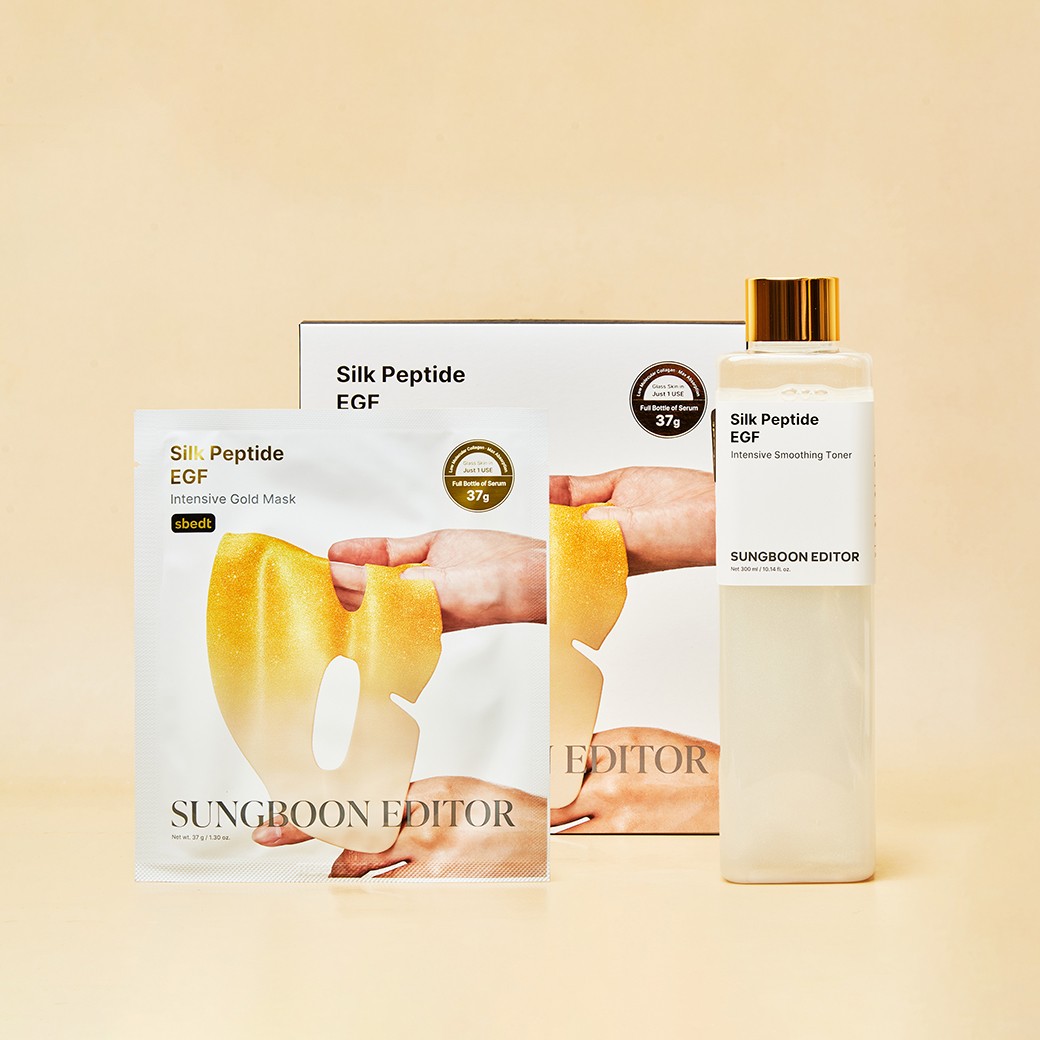 SET SUNGBOON EDITOR Silk Peptide EGF Gold Mask + EGF Intensive Soothing Toner 300 ml