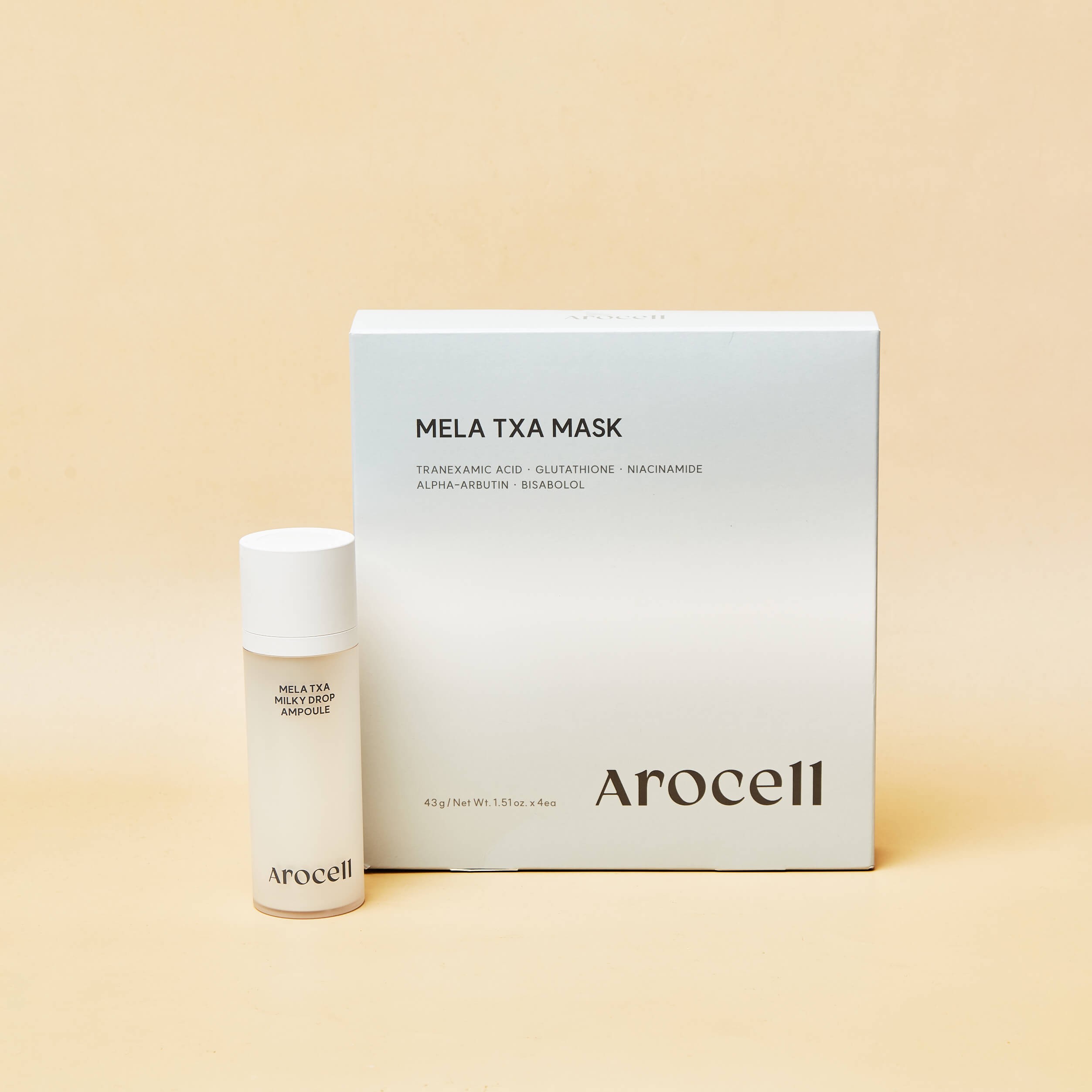 SET Arocell Mela TXA Mask Sheet 1 Box + Arocell Mela TXA Milky Drop Ampoule 30 ml