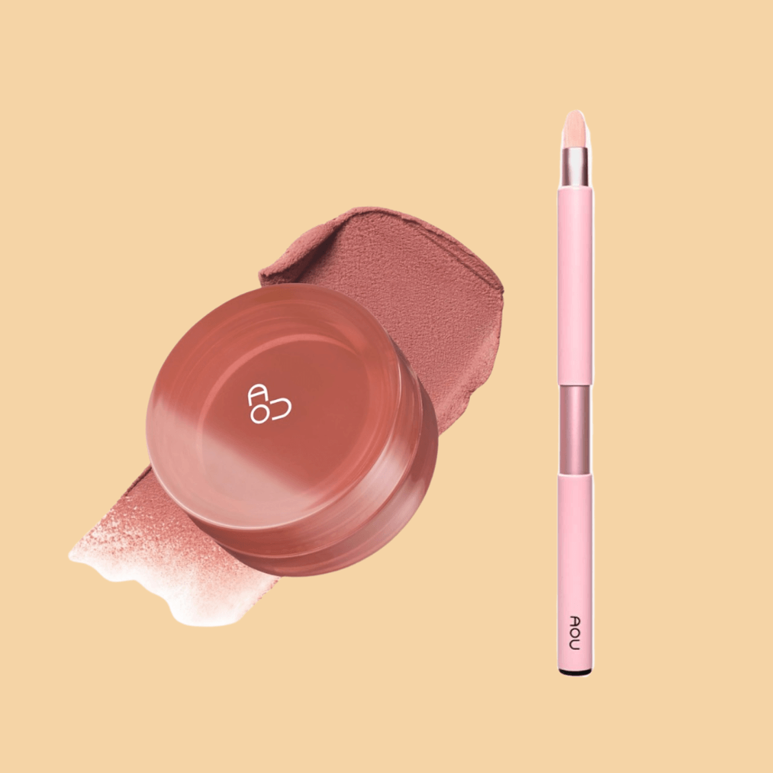 SET AOU Lip Brush + Floofy Matte Balm 01 coral balm