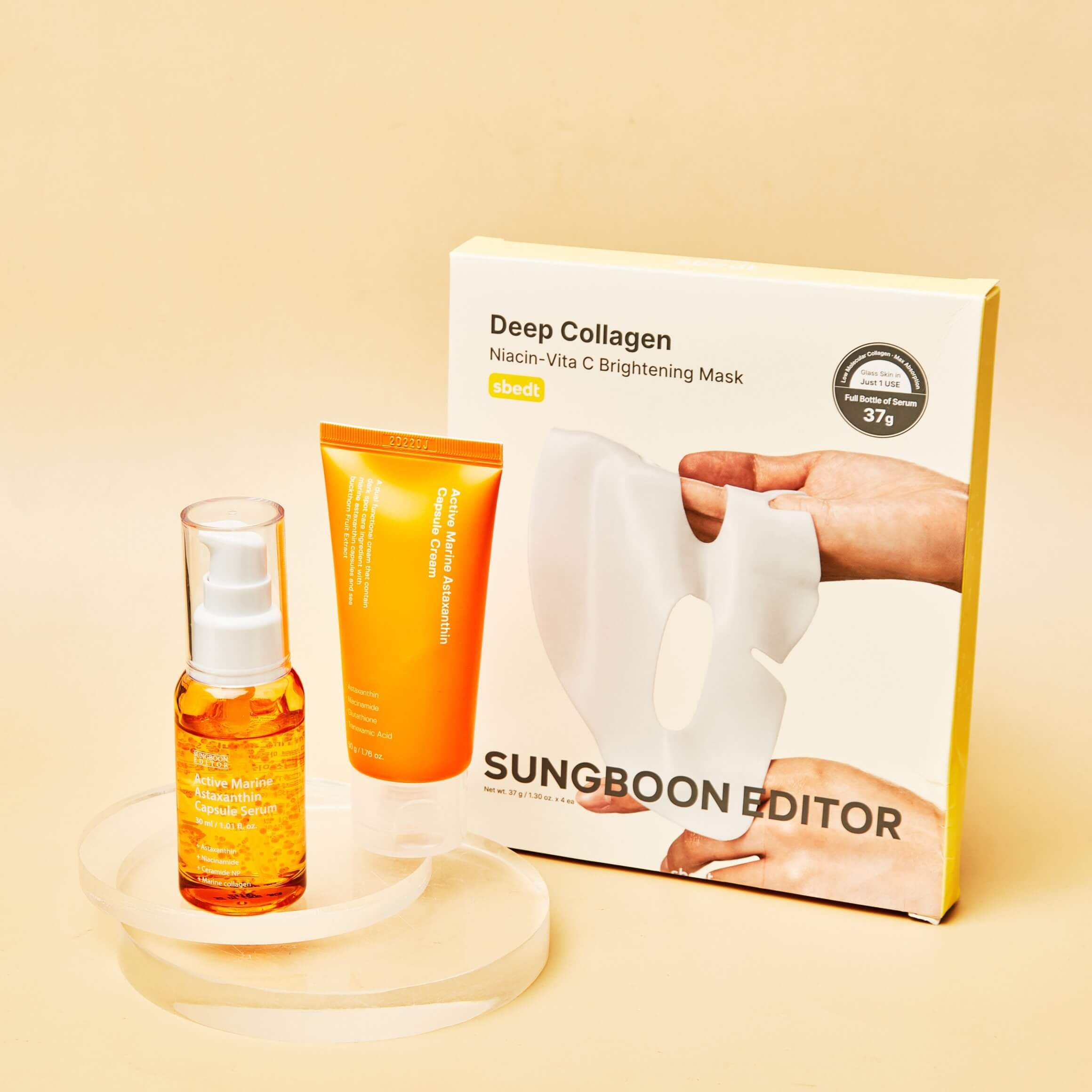 SET SUNGBOON EDITOR Niacin-Vita C Mask + Astaxanthin Capsule Cream + Astaxanthin Serum