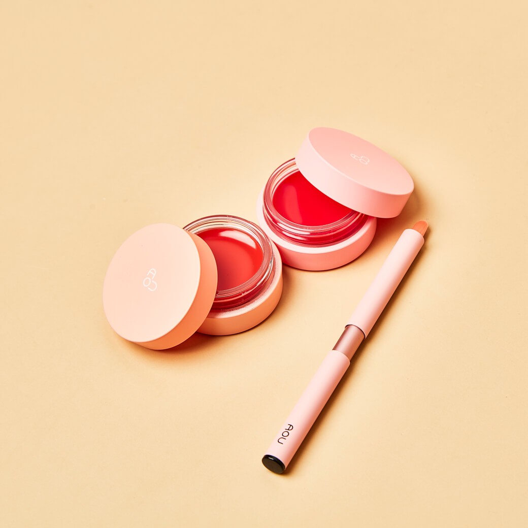 set aou glowy tint balm  สี Persimmon Balm + lip brush