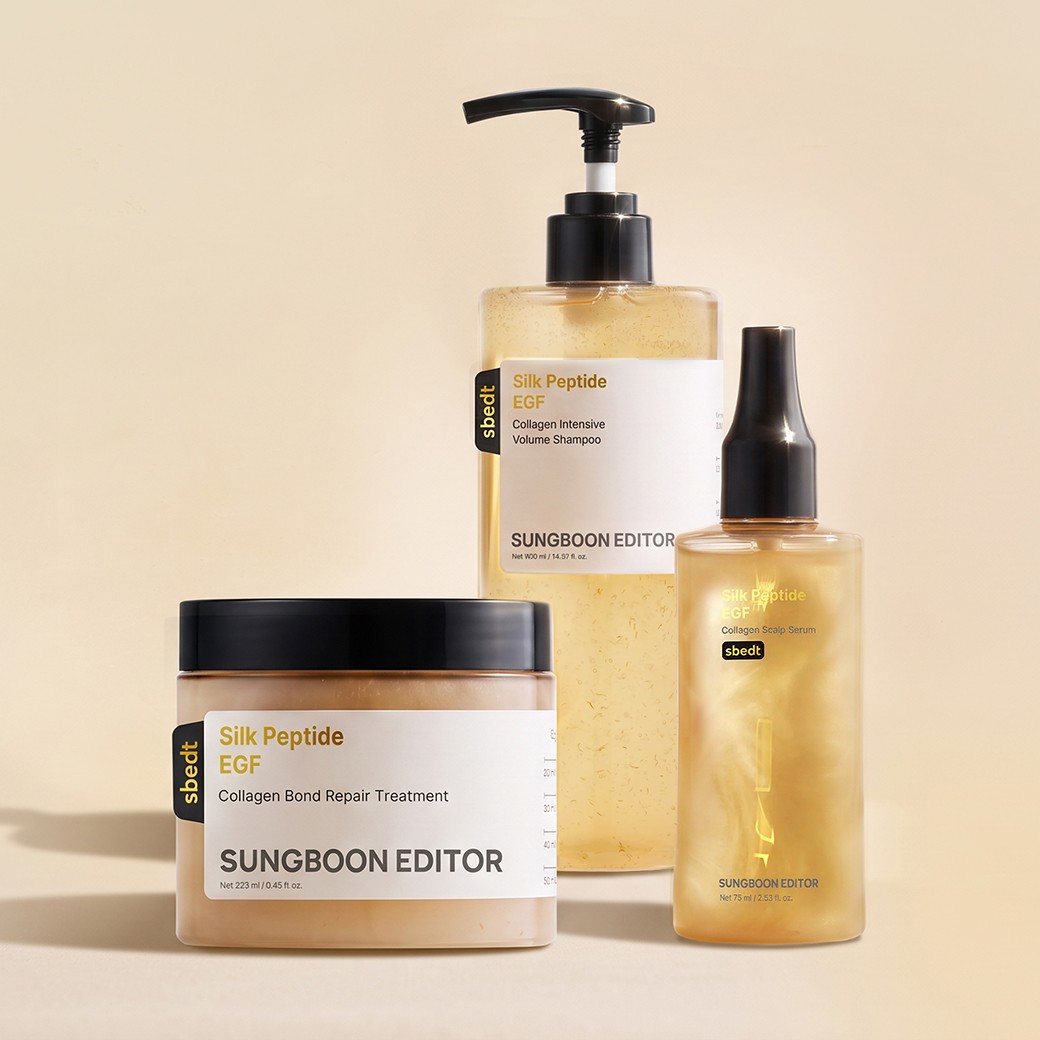 SET SUNGBOON EDITOR Silk Peptide EGF Collagen Volume Shampoo + Repair Treatment + Scalp Serum